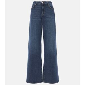 7 For All Mankind 'Scout' Blue High-Rise Wide-Leg Denim Jeans Size 32